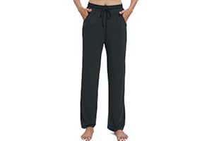 EXCHIC Damskie spodnie na co dzień, rozciągliwe, proste nogawki, ze sznurkiem, elastyczna talia, spodnie do jogi z kieszeniami