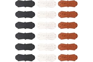 Yijunmca 60pcs PU Leather Tags Handmade with Love Labels Faux Leather Sew on Labels Embellishment Knit Accessories with Holes for DIY Crafts Crochet Knitting Hats Jeans Bags Shoes, Black White Brown