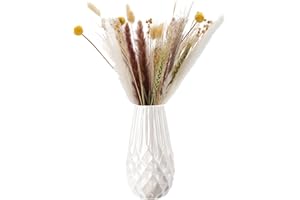 HIGSPE Vase Weiß 21cm Hoch, Keramik Vase für Pampasgras, Modern Blumenvase Home Decor Trockenblumen Deko Vasen, Pampasgras mit Vase für Lagerung von Rische Blumen, Deko Wohnzimmer, Esstisch, Büro