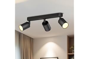 LVWIT Lámpara Techo con 3 Focos Giratorios GU10, Lámpara de Pared Interior Negro Ajustables, Iluminación Interior para Dormitorio Pasillo Cocina (Sin Bombillas)