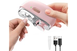 PYue Electric Nail Clippers for Adults & Babies, 2-in-1 Nail File & Clipper with LED Light, USB-C Rechargeable, Safe & Compact Design for All Ages, Pink