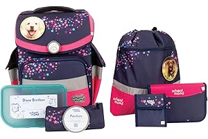 SCHOOL-MOOD - Schulranzen Set Hund, 7-teilig - Timeless Air+ - ergonomischer Schulranzen Jungen & Mädchen - Schultasche für Kinder in der 1. bis 4. Klasse - Leni (Hund)