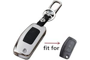 Happyit Zinc Alloy + Leather Car Folb Key Cover Cases for Ford Fiesta 3 Buttons Remote Control with Keychain Car Accessories (C Black)