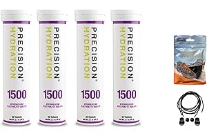GENERIC Precision Hydration Electrolyte Tablets - 4 Tubes of 10 x Tabs (1500 Strength). Bundled with a Pack of VPoint Leisure Elastic No-tie Reflective Shoe Laces
