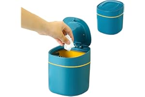 HIUOUIH Poubelle de Table Mini avec Couvercle Petite Chambre à Coucher Corbeille Papier pour Salle Bain Cuisine Bureau Chambre, Bleu