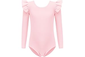 Arshiner Fille Justaucorps de gymnastique uni à manches flottantes Justaucorps pour enfants à manches longues Maillots de Danse classique Tenue de gymnastique pour filles 3-10 ans