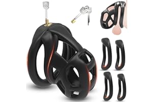 BDSMJOY 7.0 Cobra Peniskäfig Keuschheitskäfig Herren,3D Chastity Cage mit Super-Unsichtbar Schloss & 4 Arc Penis Ring Hodenri