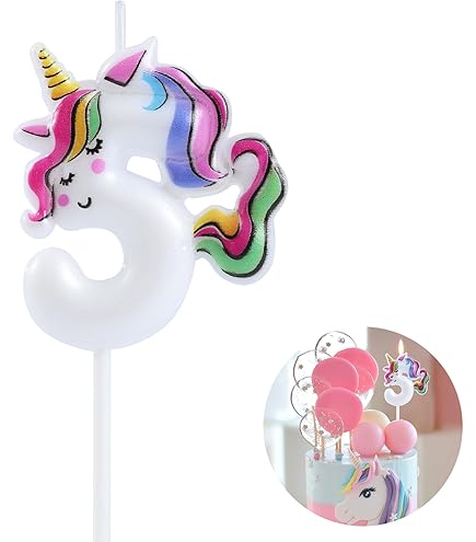 EAKE Candela Di Compleanno Unicorno Numero 0, Colorato, Per Torta, Altezza 6 Cm, Atossica, Per Decorazione Festa - 2