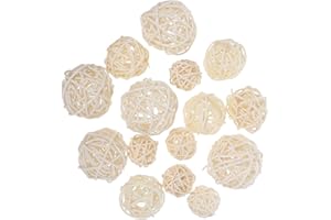 Amosfun 15pcs Vase Fillers Balls Decorative Rattan Woven Wicker Balls Party Rattan Bowl Fillers s Wicker Twig Grapevine s Decorations Wedding Toy Wooden White