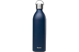 Qwetch - Bouteille Isotherme Active Bleu Marine 1L - Gourde avec Anse Inox Recyclé - 24h Froid et 12h Chaud - Etanche & Compacte