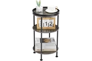 YEAKOO Round Side Table, Small Round End Table for Narrow and Small Space, 3-Tier 30cm Round Accent Couch Beside Table, Modern Side Table Corner Sofa Table Nightstand for Living Room Bedroom,Grey