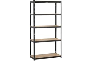 Yaheetech 5-Tier Storage Rack Garage Storage Shelving Units Adjustable Metal Shelving Unit, Steel Shelves for Workshop/Shed/Office, 170kg Per Shelf, Black