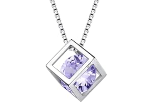 Aurora Tears 925 Sterling Silver Birthstone Necklaces Stud Earrings Jewellery Sets Gifts Square Birth Stone Pendant for Women and Girls