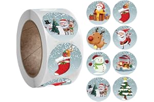 SUTELANG LURRYLY 1 Rouleau De 500 Autocollants De NoëL,Nouveau Rouleau Pack Autocollant NoëL Vacances Cadeau DéCoration Cadeau,Impression De Santa Sticker,Autocollants De NoëL