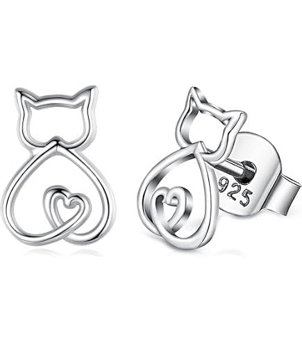 Pendientes De Plata De Ley 925 Para Niña | Diseño De Gatito Con Cristales Negros | Joyería Fina Infantil