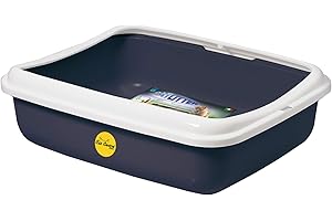 CAT CENTRE Dark Grey Large Cat Open Litter Tray Box with Rim Adult Cats Kitten Toilet Loo - Indoor & Outdoor - Deep Open High Pan Pet Toilet Loo Easy Cleaning 50x40x14.5cm CatCentre