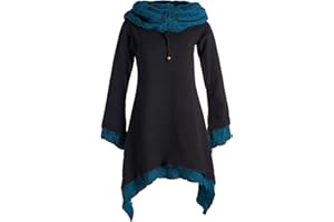 Vishes - Alternative Bekleidung - Lagenlook Zipfelkleid aus Eco Fleece mit Langen Ärmeln und großem Kapuzenschalkragen