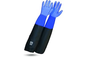 ROSTAING Gants WETPRO - Paire de Gants de Travail Etanches - Pour l'Entretien des Bassins, Fosses ou Aquariums - Gants de protection longs et imperméables bleu et noir – Utilisés pour la plomberie