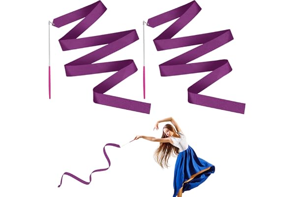 JINSIHU Rubans de Danse, 4m Ruban de Gymnastique Rubans Danse Scintillant Ruban d'art avec bâton Rotatif, Ruban de Danse Rythmique Bâton Virevoltant pour la l'entraînement de Danse Artistique