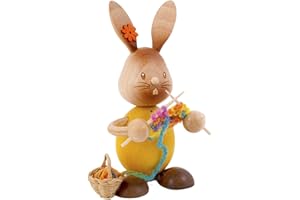 ‎DRECHSLEREI KUHNERT Drechslerei Kuhnert - Osterdekoration / Osterhase - Stupsi Hase mit Strickzeug - 12cm - aus Holz - Made in Germany