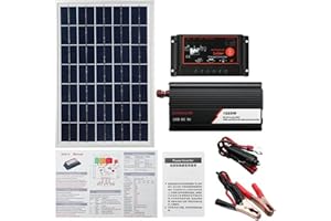 MeterBew1147 Sistema de Panel Solar 60A Controlador de Carga del Panel Solar Kit de inversor Solar 1000W Maleta de Panel Solar de generación de energía Completa - Negro (80402202M1)