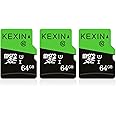KEXIN 64GB Micro SD Card 3 Pack Microsd Memory Card UHS-1, Class 10 MicroSDXC TF Card 64 GB SD Card with SD Adapter for Phones, Monitor, Drone, Dash cam, Fire Table, Switch (C10, U1, Black Green)