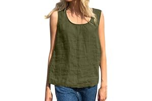 CGGMVCG Damen Tank Top Plus Size Lose Casual Baumwolle Leinen Einfarbig T Shirts U-Ausschnitt Ärmellos Blusen für Frauen