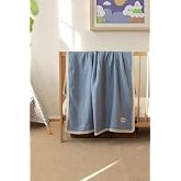 SALLHOMEE Pamuklu 4 Katlı M&uuml;slin Bebek Battaniyesi, Mavi, 90x110 cm, Antibakteriyel, Dantelli, D&uuml;z Desen