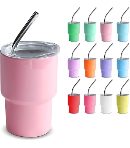 Roshtia Mini-Schnapsgläser – Doppelwandig, Vakuumisoliert, 85 Ml, Mit Strohhalm & Deckel