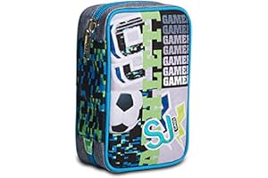 SJ GANG STYLE JAM GANG Astuccio Scuola Seven Speed Case - Goalkick Boy Ragazzo - Completo di Matite, Pennarelli - Grigio, Azzurro