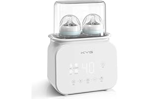 KYG Scaldabiberon Multifunzione Sterilizzatore Elettrico 6 in 1 con Grande 9" Display LCD Doppie Bottiglie Bianco
