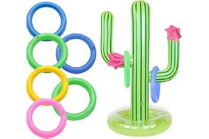 Inflatable Cactus Ring Toss Game Set, Inflatable Cactus with 6 Rings, Hawaiian Party Decorations, Fun Party Game for Kids & Adults, Swimming Pool Toy TAGMEIU Cactus Limbo Game