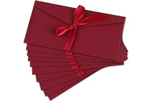 XNIVUIS 10 Pièces Enveloppe Cadeau, Rétro Papier Kraft Enveloppe, Enveloppes en Papier Les Cartes Cadeaux avec Ruban Pour Invitations À La Main Lettres De Mariage Anniversaire (Rouge)