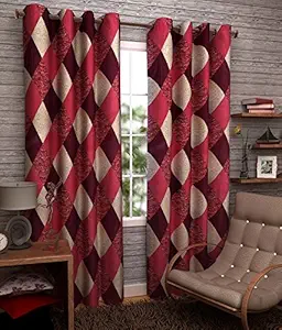 Homefab India (Pack of 2) Eyelet Polyester Window Curtains (5ft) - Maroon