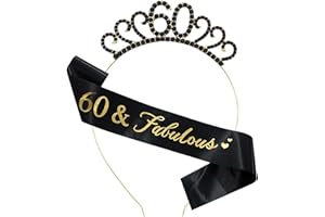 MIOSJI 60th Birthday Sash and Crystal Tiara Crown,Hats for Decorations - Women's Gift Party Accessories (Black)