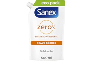 SANEX - Gel douche Zéro % Nourrissant - Tous Types de Peau - Eco-Recharge Gel Douche - 500 ml
