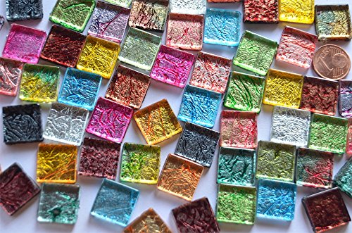 30 Stück Mosaiksteine mit auffälligem Muster bunt, 15x15mm ca.58g - 4