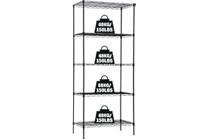 Actask Scaffalatura metalliche a 5 ripiani, Scaffale in Metallo Regolabile in Altezza, per Lavanderia Bagno Cucina Garage Giardino Dispensa Organizzazione 750 LBS, Certificato NSF, Nero