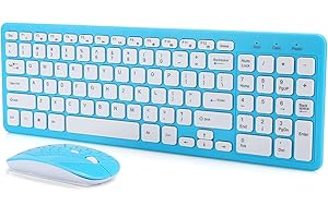 cigemay Set di tastiera mouse senza fili, combinazione di tastiera e mouse ultra sottile semplice ed elegante, gioco da tavolo per computer portatile PC portatile micro ricevitore a 3 velocità (blu)