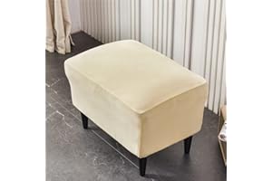 Highdi Funda Otomana Rectangular Terciopelo, Funda para Reposapiés de Sofá, Protector de Puff con Parte Inferior Elástica (Beige,1 Pieza)