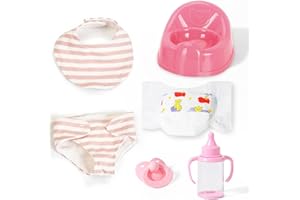 eDollable Set di Accessori Realistici per Bambole da 30 cm Include Vasino Bavaglino, Ciuccio, Pannolino e Biberon Perfetto per Bambini, Bambine e Ragazze