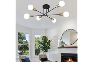 MRHYSWD Lámpara De Techo Vintage Industrial Modernas De 6 Luces, Lampara Techo Negra y Dorado Para Salon Dormitorio Habitacion Comedor Cocina, Lampara ArañA Sputnik, Brazos Ajustables, Sin Bombillas