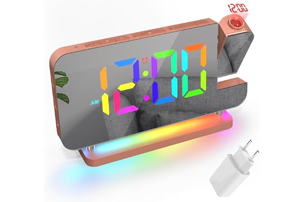 Lancoon RGB väckarklocka med projektor 11 färger tidsvisning 6 ljusstyrkenivåer volym snoopa 12/24H läge kontakt ingår
