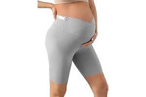 GroYolan Maternidad Pantalones Cortos,Leggings Premamá Cortos Embarazo,Ajustable Ropa Premamá Verano Mujer,Premamá Leggins Pantalones Cortos sobre el Vientre,Cintura Alta para hogar,Yoga,Deporte