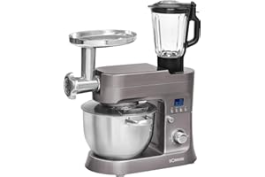 Robot patissier - Petrin a pain - Robot petrin - Robot patissier professionnel - Robot multifonction - Robot pâtissier - Bomann KM 1395 CB - Robot 4 en 1-1200 W - Titane