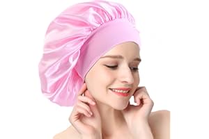 AONAT Berretto da Notte Raso, Seta Cuffia per Capelli con Elastico a Banda Larga, Grande Cuffia da Notte, Dormire Cappello Protezione dei Capelli, Donna Cuffia Capelli Ricci Notte Bonnet (Rosa)