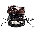 6pcs Latest Collection Genuine Leather Bracelet Wraps Casual Wear Skin Friendly Stylish Bracelets for Men Boys by Shining Diva Fashion