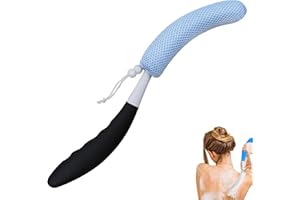 KkaFFe Back Scrubber for Shower with Long Handle，Mesh Sponge Shower Back Scrubbe for Use in Shower Brush, Back Shower Brush for Bath,Exfoliating Body Scrubber or Shower Brush(Black-Blue)
