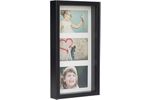 BD ART Marco 18 x 35 cm Box 3D para Fotos Color Negro con Paspartu para 3 fotos 10 x 15 cm. Frente de Vidrio.