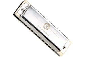 JDR Harmonica in C, 10 Holes Blues Harp Diatonic Mouth Organ Armonica with EVA Protective Case for Adults Beginner Professionals Intermediate Rock Jazz Gift Silver|North